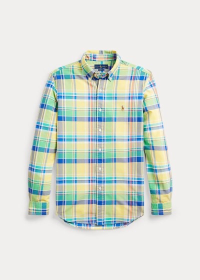 Camisa Oxford Polo Ralph Lauren Hombre Amarillos / Verdes Multicolor - Plaid - EHRJD2756